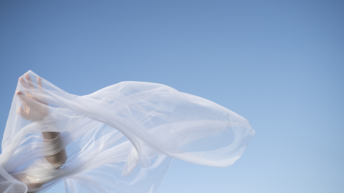 Against the blue sky, Blowing in the wind, Tulle fabric